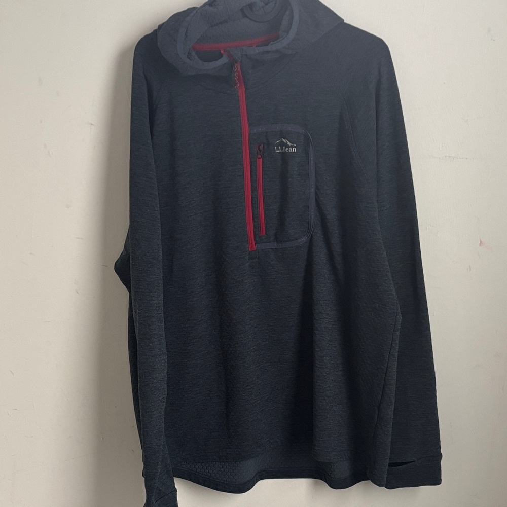 L.L. Bean Charcoal Hoodie with Crimson Trim